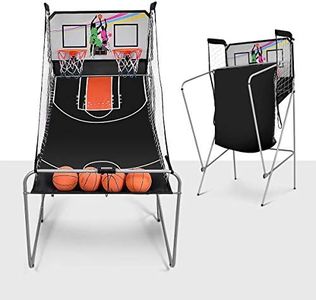 DREAMADE Jeu de Basketball Arcade Électrique avec 2 Paniers, Jeu Basket Double Intérieur et Extérieur Interactif à 8 Options des Jeux, Table Basket Pliant avec LED Score, en Acier Résistant