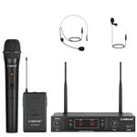 Phenyx Pro Wireless Microphone System, VHF Wireless Mic Set with Handheld Microphone/Bodypack/Headset/Lapel Mics, Stable Signal, Cordless Mic for Singing, Karaoke, Church, DJ (PTV-1B)