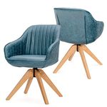 Giantex Swivel Accent Chair for Desk - Set of 2 Armchair Without Wheel, Leathaire Fabric Padded Comfy Mid Century Modern Desk Chair for Home Office Study Meeting Room Small Space, Peacock Blue