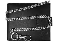 Roamlite Chained Mens Mans Designer Leather Wallet - Black Credit Card Wallets with Key Belt Chain - 17 inch 43cm Chain - 4 Credit Card Slots - Buttoned Coin Pouch - 11x9.5x2cm RL506KA