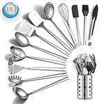 Stainless Steel Cooking Utensils Set, Berglander 13 Pieces Kitchen Utenisls Set, Kitchen Tools Set with Utensil Holder Non-Stick and Heat Resistant,Dishwasher Safe, Easy to Clean (13 Packs)