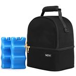 NCVI Breastmilk Cooler Bag with Ice Pack,Baby Bottle Bag Fits 6 Bottles, Up to 9 Ounce for Nursing Mom Daycare Breast Pump Bag Backpack (Black)