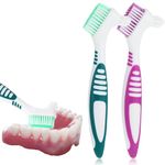 WLLHYF 2Pack Denture Cleaning Brush, Denture Brush Premium Hygiene Denture Cleaner Set Multi-Layered Bristles Rubber Handle Denture Toothbrushes