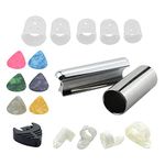 Wwomusic 6 Pieces Set Guitar Slide Tone Bar and Metal Steel Slide with Silicone Finger Cover and Celluloid Plectrums Celluloid Finger Picks with Pick Storage Box