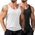 COOFANDY Bodybuilding Workout Sleeveless Muscle T Shirts Men Ribbed Tank Athlentic Tank Top 2 Pack, Black White, Medium