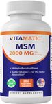 Vitamatic MSM 2000 mg with Vitamin C 75mg per Serving - 180 Veg Capsules - Vitamin C Aid in Better absopriton of MSM (Methylsulfonylmethane) - Non-GMO & Gluten Free