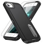 DMDMBATH for iPhone SE 2022 Case with Screen Protector, SE 3 Case, iPhone 8 Case, iPhone 7 Case, iPhone SE 2020 Case with Built in Kickstand, Military Grade Protection Cover for iPhone SE 3/2 (Black)