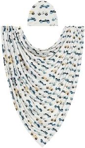 Posh Peanut Unisex Baby Swaddle Blanket - Large Premium Knit Viscose from Bamboo - Infant Swaddle Wrap, Receiving Blanket and Beanie Set, Baby Shower Newborn Gift, Registry - Enzo