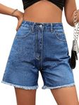 MakeMeChic Women's High Waist Jean Shorts Casual Raw Hem Straight Leg Summer Denim Shorts Dark Blue X-Large