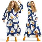 Bedsure Oversized Wearable Blanket Hoodie for Women, Long Printed Hooded Blanket Sweatshirt with Big Pocket as Gifts for Girl, Fried Egg, Sea Blue