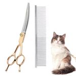 Qpets® Pet Grooming Kit with Comb, Stainless Steel Pet Hair Clipper for Dog & Cat, Dog Grooming Scissors Set Thinning Shear Curved Scissors
