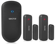 SECRUI Wireless Door Open Sensor Alarm Chime, 400ft Operating Range 52 Chimes Volume with Mute Mode Led Indicators 1 Plug-in Receiver 2 Magnetic Door Alarm Sensor for Home Store Office Security Black