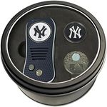 Team Golf MLB New York Yankees Tin Ball Marker Gift Set with Retractable Divot Tool, Cap Clip and 2 Double-Sided Enamel Ball Markers, Patented Design, Less Damage to Greens