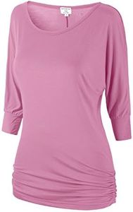 Match Women's 3/4 Sleeve Drape Top with Side Shirring(140 Dark Pink,Medium)