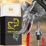 Elephant 2-in-1 Wine Bottle Pourer and Stopper, Elephant Gifts for Men Women Elephant Lovers, Liquor Bottle Pourers Spout for Alcohol Spirits, Wine Accessories Gifts, Dark Silver