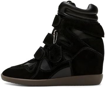 Dsevht Hidden Wedge Sneakers for Women High Top Fashion Sneaker Suede High Heel Platform Tennis Triple Strappy Band Casual Vintage Dressy Comfy Campus Trendy Retro Sneaker Black