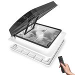 400 mm Caravan Roof Vent Fan 12V, Quiet Motorhome Roof Ventilator with Remote, Reversible Intake & Exhaust, Rain Sensor & Timer, Black Semi-Transparent Lid
