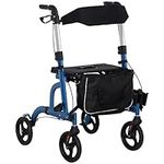 HOMCOM Rollator Walker for Seniors and Adults with 8'' Wheels, Padded Seat and Backrest, Aluminium Lightweight Folding Rolling Walker with Adjustable Handle, Storage Bag, Blue