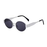 Dervin Fashionable Retro Oval Sunglasses for Women & Men | Trendy, Stylish & Classic 90s Vintage Style | UV400 Protection & Durable Metal Frame (Silver-Black)