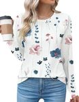 Rapbin Long Sleeve Shirts for Women UK Casual Crew Neck Going Out Blouses Fashion Pleated Tee Clothes 2024,Floral,M