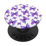 PopSockets Cute Watercolor Purple Butterfly On White For Girls PopSockets Swappable PopGrip