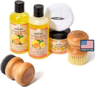 Cutting Board Oil and Wax Kit by CLARKs Complete Care Set includes Mineral Oil (12oz), Finishing Wax (6oz), Applicator, Scrub Brush & Buffing Pad, Enriched with Natural Lemon & Orange Extract