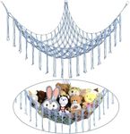 Boho Stuffed Animals Net or Hammock Large,55 inch Toy Hammock Macrame Stuff Animal Storage Corner Hanging Net Holder,Mesh Hammock Plush Toy Organizer with Hooks for Bedroom,Nursery (Baby Blue)