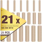 21 Pcs Assorted Wooden Dowels M6 M8