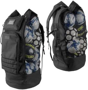 Fitdom Heavy Duty XL Soccer Mesh Equipment Ball Bag w/Adjustable Backpack Shoulder Strap Design for Coach. 2 Different Size Front Pockets for Sporting Accessories. Best for All Outdoor & Water Gears