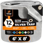 Heavy Duty Silver Poly Tarp 6' X 8' - Multipurpose Protective Cover - Durable, Waterproof, Weather Proof, Rip and Tear Resistant - Extra Thick 12 Mil Polyethylene - by Xpose Safety