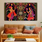 The Seven Colours Beautiful Miniature Madhubani Paintings A Man and A Women Canvas Abstract Wall Art Decor Big Large Size Paintings for Living Room (With Wooden Frame) (60 By 30 Inches)