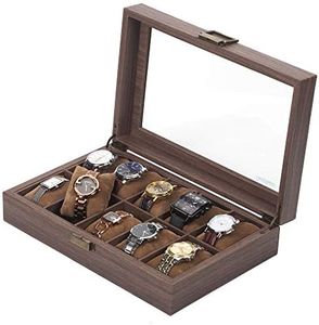 Readaeer 10 Slot Leather Watch Box Organizer for Men PU Leather Watch Case with Glass Top and 10 Removable Storage Pillows