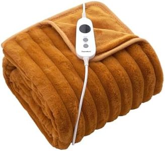 Dreamaker Chunky Embossed Fleece Heated Throw Safety 3-Hours Auto Power Off, 9 Heat Setting, Detachable Controller, Energy Efficient, Machine Washable Winter Blanket - Soft Plush Mustard Gold