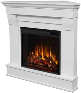 Real Flame Chateau 41" Corner Electric Fireplace with Mantel for Living Room or Bedroom, Replaceable Fireplace Insert Heater, Realistic Log and Flame Effect, Remote Control, Timer, White