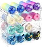 4 Pack Plastic Water Bottle Organizer Rack, Stackable Storage Holder Rack - Water, Wine, and Drink Organizer Shelf for Kitchen Countertop, Cabinet, Pantry, Fridge, Freezer