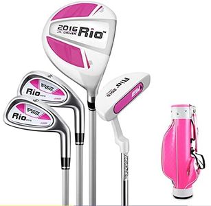 PGM Junior Golf Club, Rio Golf Clubs Complete Set Right Handed for Children Kids 9-12, 4 Pieces Youth Golf Clubs with Stand Bag for Boys & Girls Pink