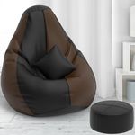 Pi Bean Bags with Beans Filled XXXXXL Bean Bag with Free Cushion and Footrest - Official : SnugHug Combo (Matching Color : Solids, Black Brown)