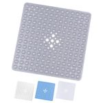 Yorkshire Bedding Bath Mat Non Slip - Bathtub Shower Mat with 200 Strong Suction Cups Grip and Drain Holes - Soft Rubber Bathroom Mats Machine Washable (53x53cm, Grey)