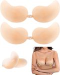 APOWUS Sticky Bra Ultra Thin, Adhesive Invisible 2 Pairs Strapless Backless Bras Silicone Bra for Small Breast, A-creme+creme, 2