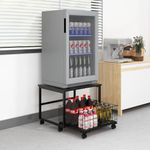 PUNCIA Mobile Mini Fridge Stand with Large Capacity Storage Portable Refrigerator Table with 4 Lockable Wheels Appliance Platform Table with Drawer Basket Rolling Fridge Cart for Home