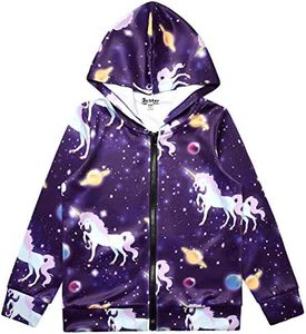 Girls Zip Up Hoodie Jacket Unicorn/Cat Sweatshirt with Pockets, Plant, 10-11 Years