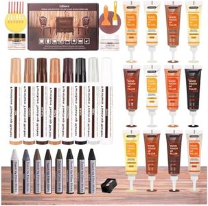 Lifreer Wood Repair Kit, 42 Pcs Furniture Repair Kit - Wood Filler, Touch Up Marker, Wood Putty, Wood Crayon for Scratch, Cracks, Stains, Discoloration for Wooden Door, Floor, Table, Cabinet