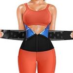 SCARBORO Waist Trainer for Women Belly Fat Sauna Sweat Waist Trimmer Corset for Stomach Wrap Workout Belt Shaper Band Zipper (Black-blue inner, Medium)