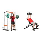 Sunny Health & Fitness Power Zone Strength Rack Power Cage with Weight Bench