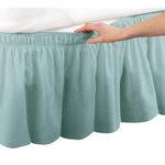 Green, Twin/Full : Elastic Bed Wrap Around Ruffle Solid, Easy Fit, Dust Ruffle Bedskirt, Green, Twin/Full, Machine Washable, Polyester