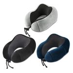 urnexttour Travel Pillow for Airplane-3 Pack Memory Foam Neck Pillows, Soft & Support Travel Pillow for Travelling, Sleeping Rest, Car, Train and Home Use (Grey/Blue/Black)