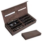 Contacts Genuine Leather Sunglasses Travel Case Hard Eyeglasses Box Vintage Eyewear Holder Travel Accessories, Coffee-8 Slot, 8 Slots