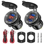 Linkstyle USB Car Charger Socket, Dual QC3.0 USB Charger Power Outlet with LED Voltmeter for 12V/24V Vehicles, 2Pcs Red