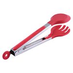 Bagonia Silicone Cooking Tongs, Kitchen Food Tongs Stainless Steel Material with Heat Resistant Premium Silicone Grip for BBQ Grilling Turner, 12" Inch (Red)