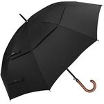 G4Free Wooden J Handle Classic Golf Umbrella Windproof Auto Open 52 Inch Large Oversized Double Canopy Vented Rainproof Cane Stick Umbrellas for Men Women (Black)